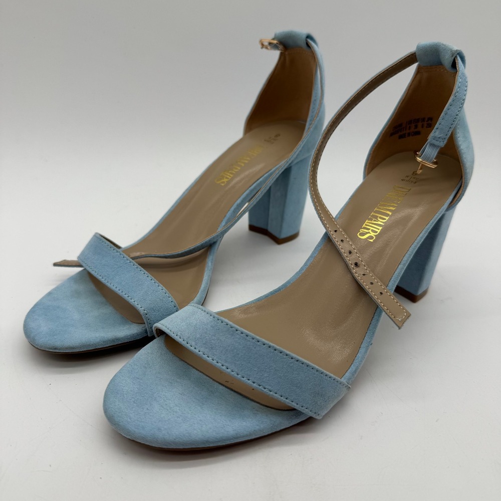 DREAM PAIRS Womens US 8 Blue Ankle Strap Block Heel Sandals Open Toe Dress Shoes